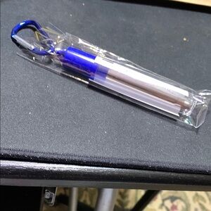Blue and Silver Reusable collapsible straw with Carabiner